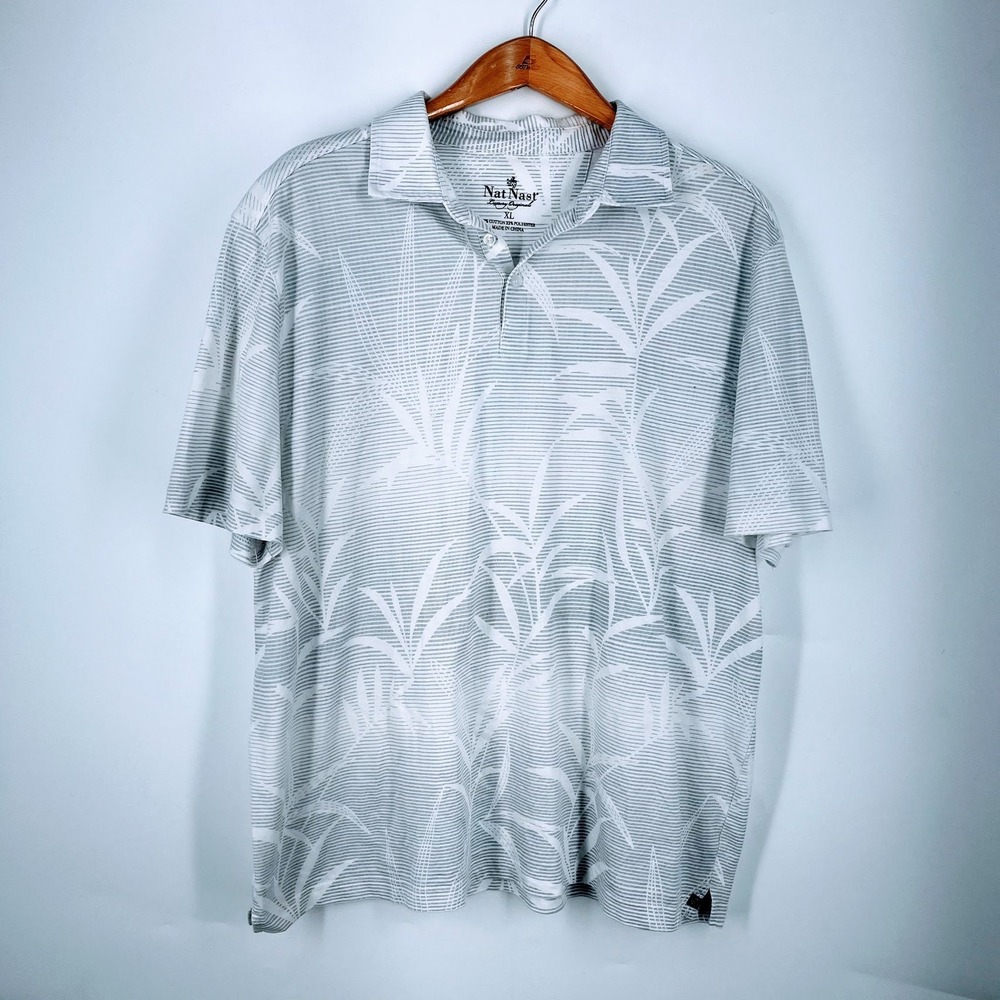 Nat Nast Luxury Originals Mens Palm Leaf Striped Polo Shirt Short Size XL